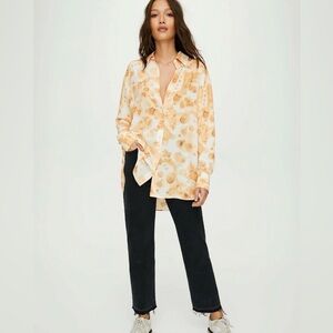 Aritzia WILFRED FREE Brinley Orange Tie Dye Blouse Shirt Top Size XXS